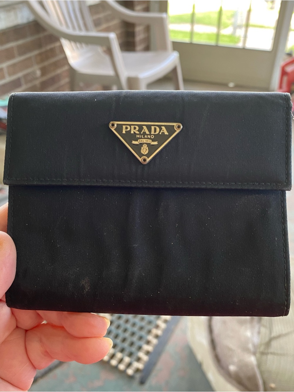 Prada Black Nylon Wallet with Gold Triangle Logo